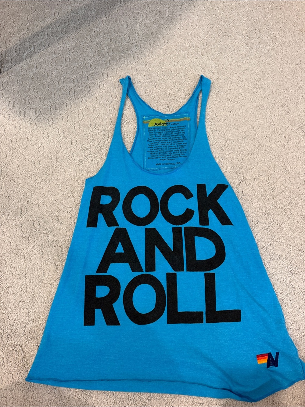 Aviator Nation Size Small Like New Bright Blue 'Rock and Roll' Tank